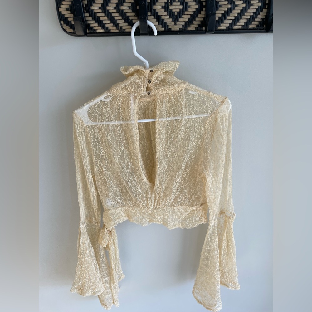 Free People Rule Breaker Lace Bell Sleeve Blouse - Ivory - Size Extra Small XS - Picture 14 of 16